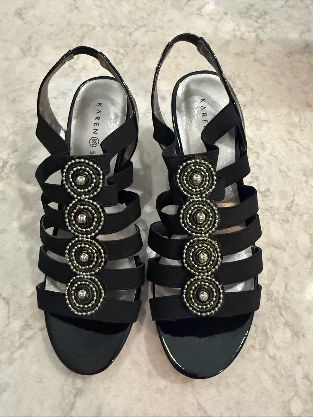 NWT Karen Scott Black Beaded Strappy Slingback Sandals